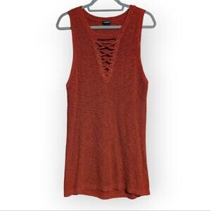Torrid women's Plus Sleeveless Woven knit stretch Lace Up Burgundy Tank Top 2x